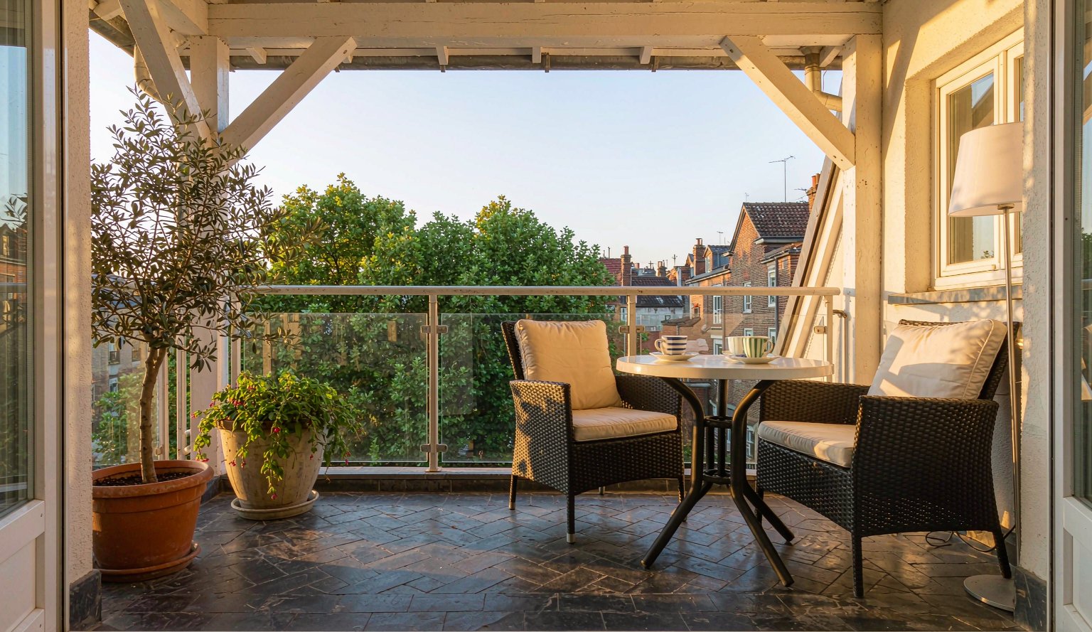 Home Private balcony terrace with rattan chairs